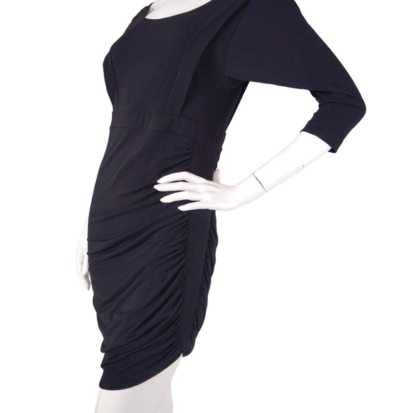 BCBGeneration Black 3/4 Sleeve Bodycon Dress Side Gathers Scoop Neck - Picture 2 of 10